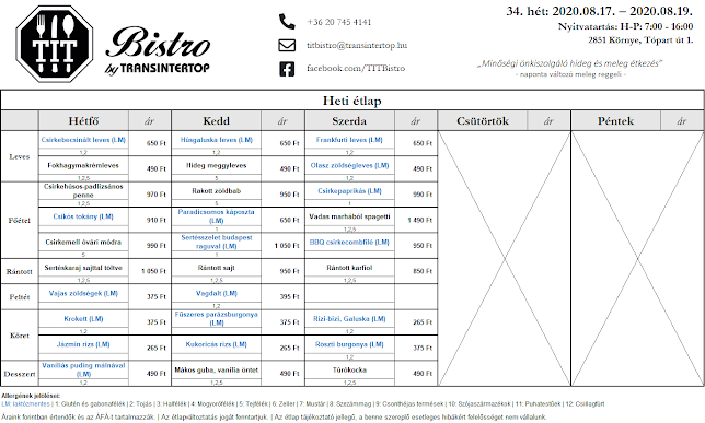 TIT BISTRO BY TRANSINTERTOP - Vendéglátás