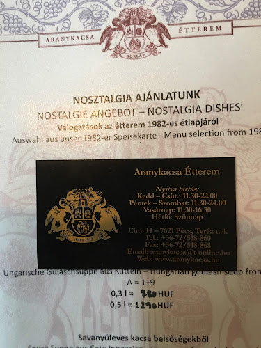 Aranykacsa - Vendéglátás