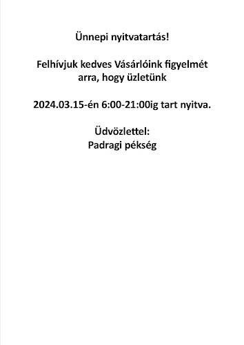 Padragi Pékség - Vendéglátás