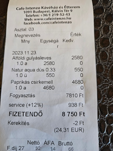 Opinii despre Cafe Intenzo în Budapest - Vendéglátás