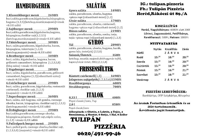 Opinii despre Tulipán Pizzéria în Heréd - Vendéglátás