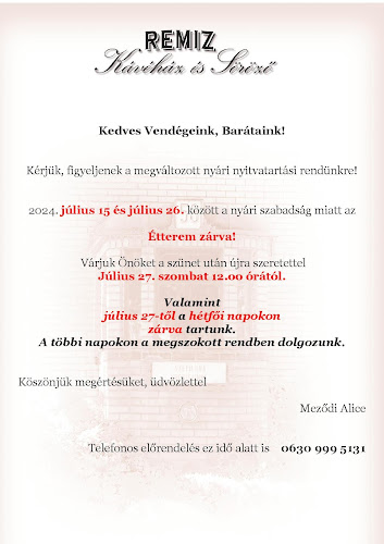 Remiz Étterem - Vendéglátás