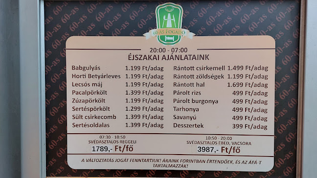60-as Fogadó (Budapest felől) - Vendéglátás