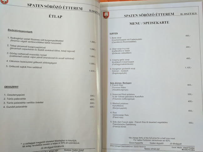 Opinii despre Spaten Söröző Étterem în Sátoraljaújhely - Vendéglátás