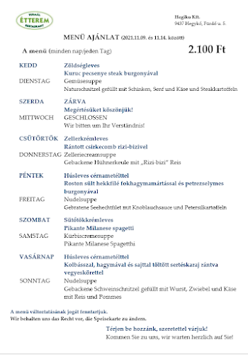 Termál Étterem - Hegykő