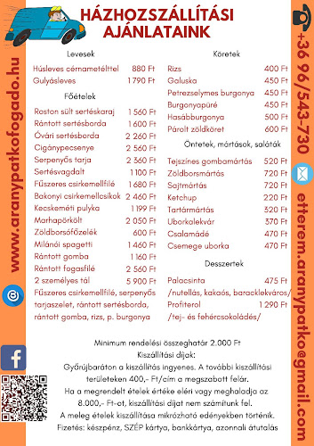 Opinii despre Aranypatkó Étterem- Panzió -Pizzéria -Győrújbarát, Győr în Győrújbarát - Vendéglátás