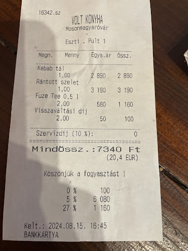 Opinii despre VOLT Konyha în Mosonmagyaróvár - Vendéglátás